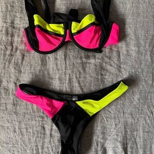 Beach Bunny Neon Pink and Yellow Bikini Set